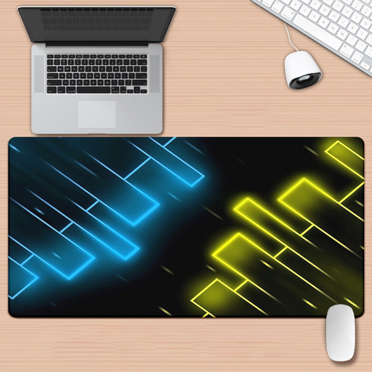 Neon Blue Yellow Abstract Gami - Pc Gaming Yellow recension och pris